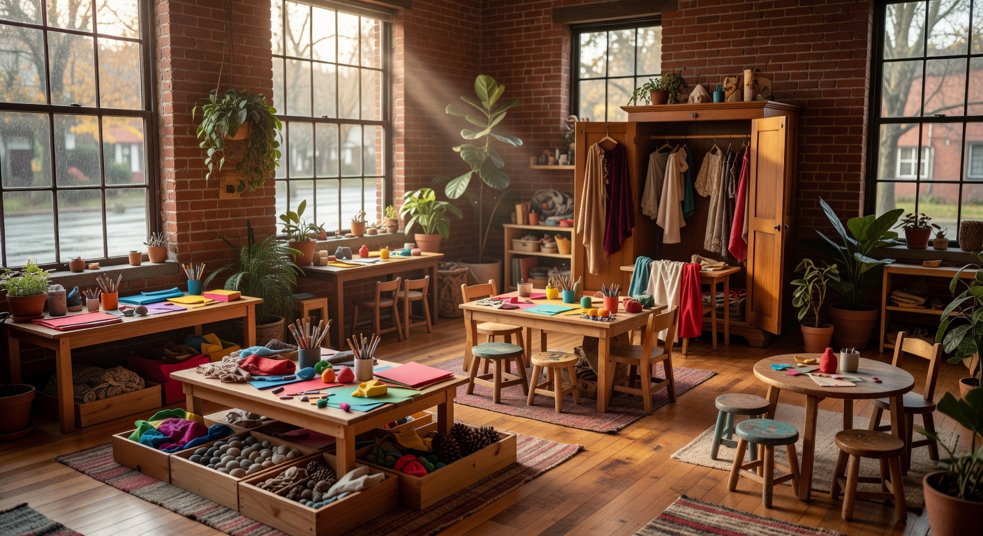 Warm interior of our creative play studio in Portland